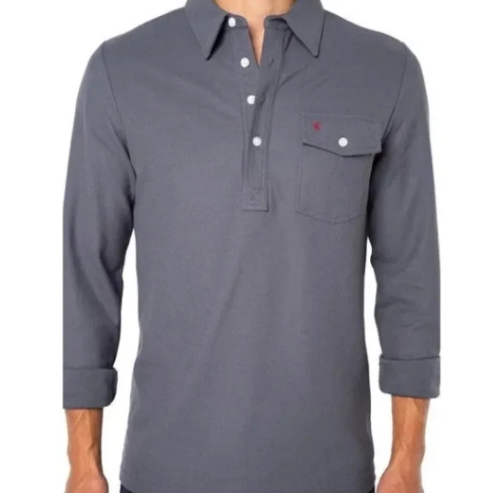 Criquet Men's Long Sleeve Pique Polo Shirt Pima Cotton Large Gray L golf 125$ - Picture 1 of 8